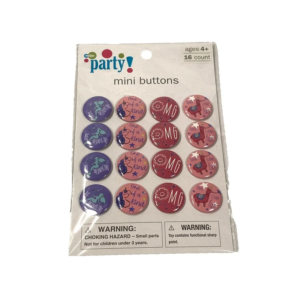 16 count mini birthday party buttons girls gift bag mermaids unicorns lamas